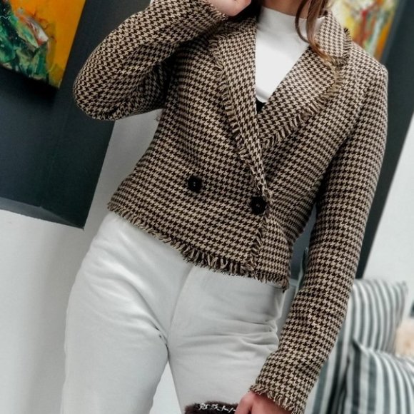CHIC DOLLZ Houndstooth Blazer COCOA TAN - Picture 2 of 11